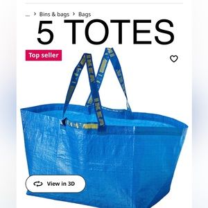 IKEA FRAKTA FIVE (5) Large Blue Reusable Shopping Bags Laundry Tote Bag Beach